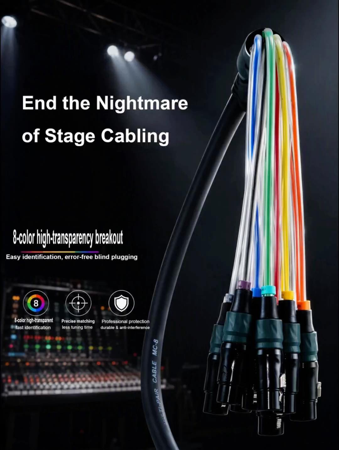 8-Kanal XLR Audio Snake Kabel, Farbcodierte Lüsterklemme für Bühnen-Live-Sound 5m