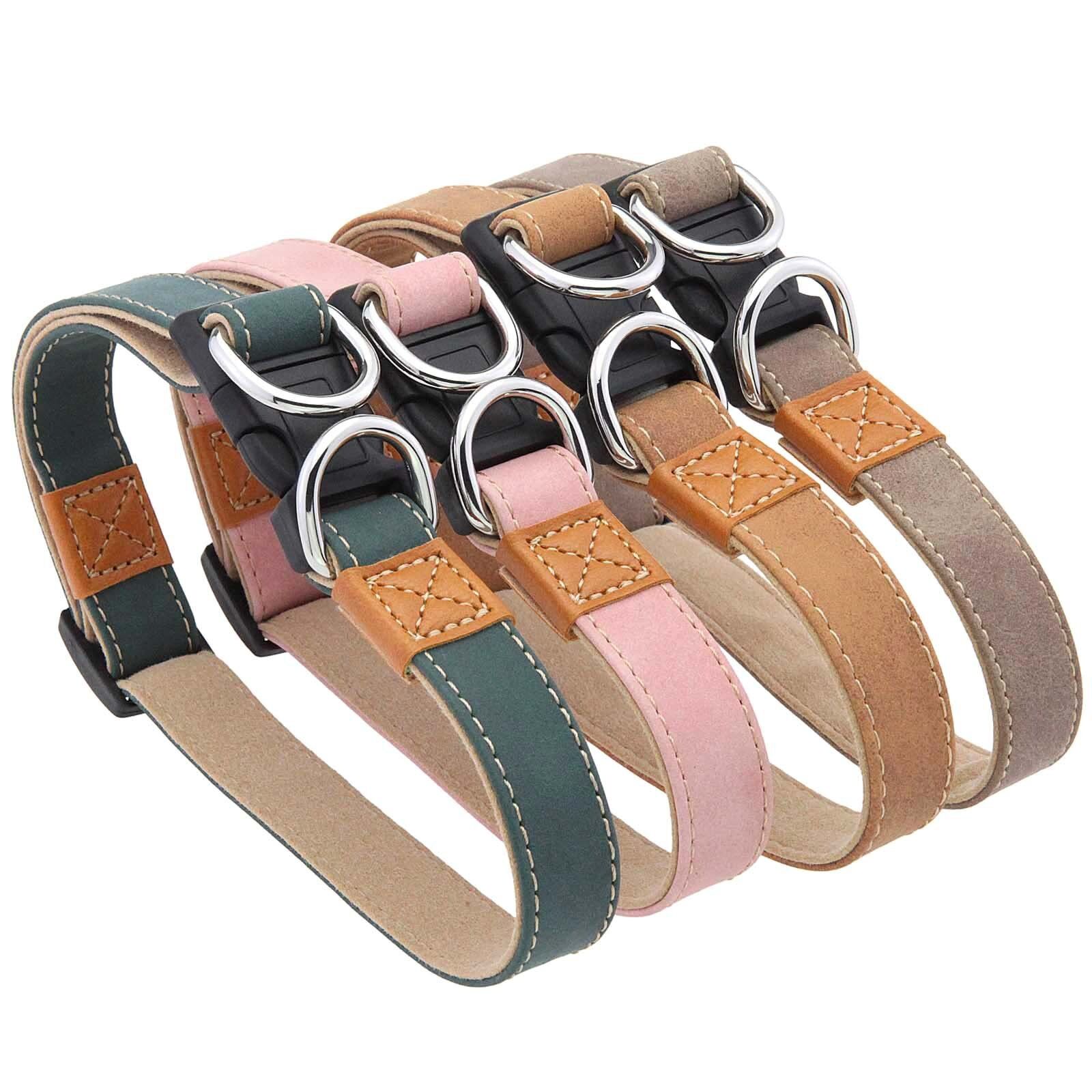 Collar de Perro Vintage de Cuero PU con Bloques de Color - Correa Antiescape para Mascotas, Antishock, Cuerda para Paseo
