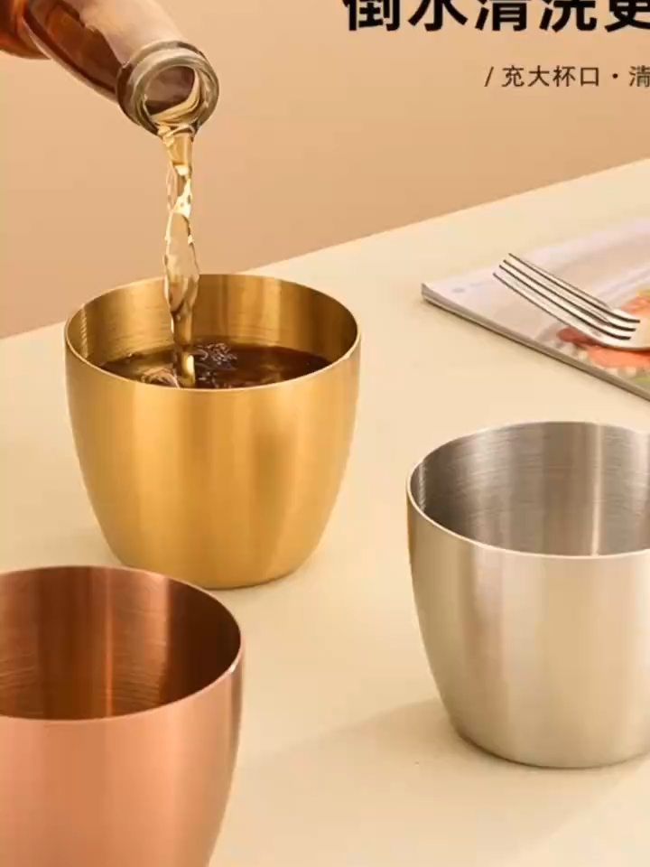 Edelstahl-Kaffeetasse, goldene Espresso-Bierkrüge, silberne Wasserbecher, Anti-Kalk, sturzsicher für Restaurant, Tee, Getränke