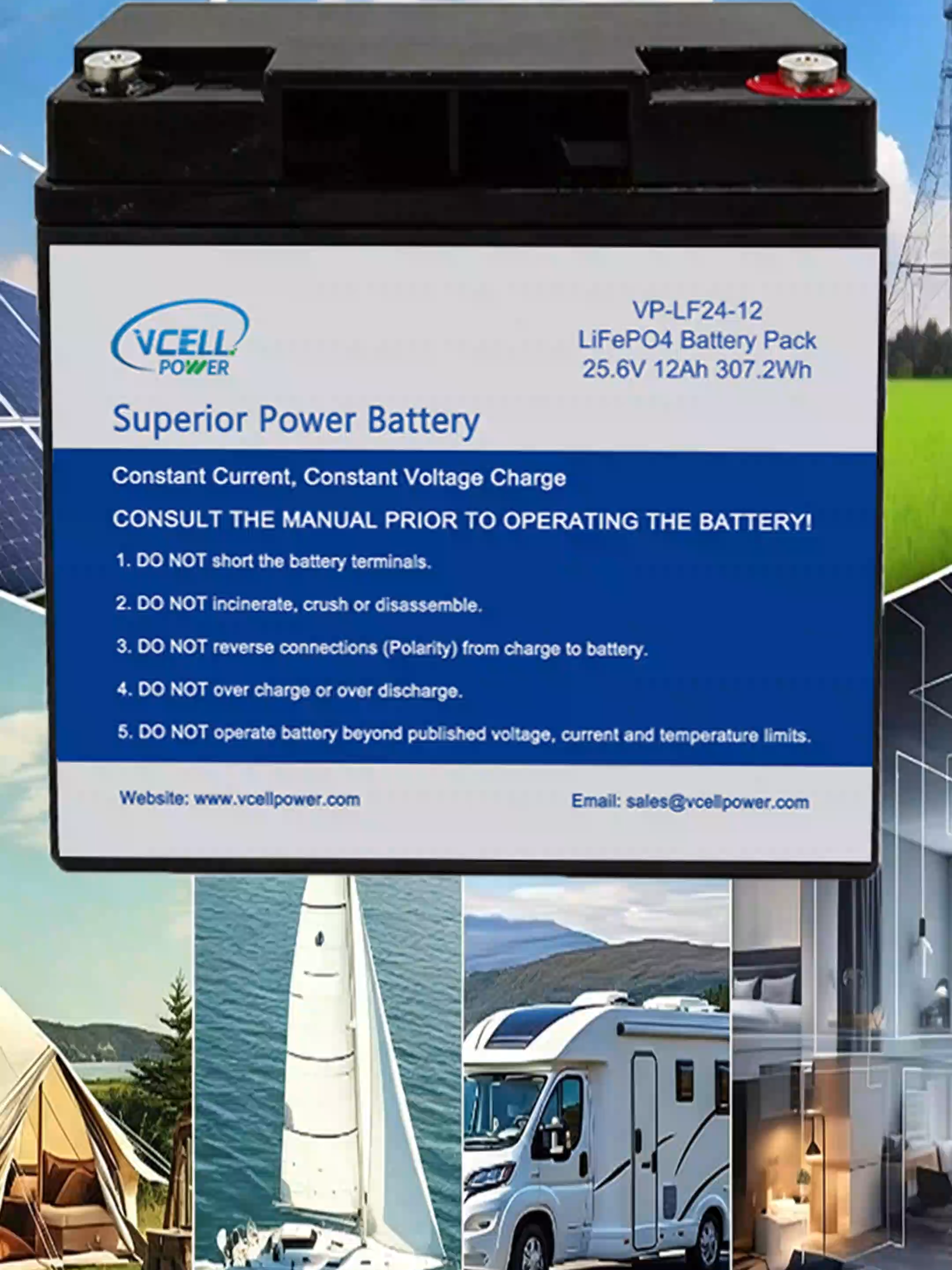 Batería LiFePO4 de Ciclo Profundo de 24V 25.6V 12Ah con Más de 3000 Ciclos de Vida para Camping, Pesca en Hielo, Motores de Arrastre y Sillas de Ruedas Eléctricas Pequeñas