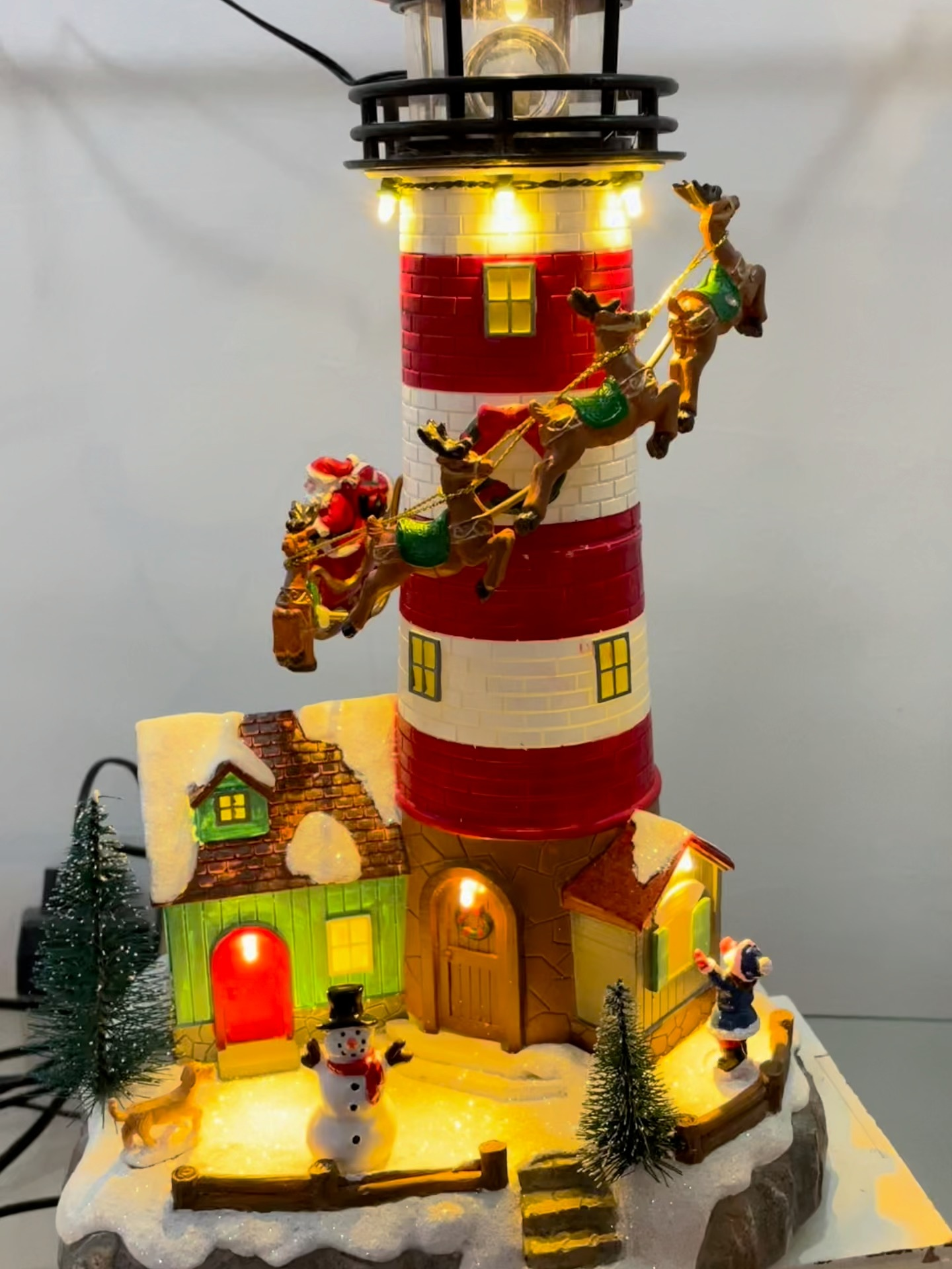 Grande roue de Noël rotative en gros avec lumières LED, grandes décorations de Noël animées de 45 cm, crée une atmosphère festive