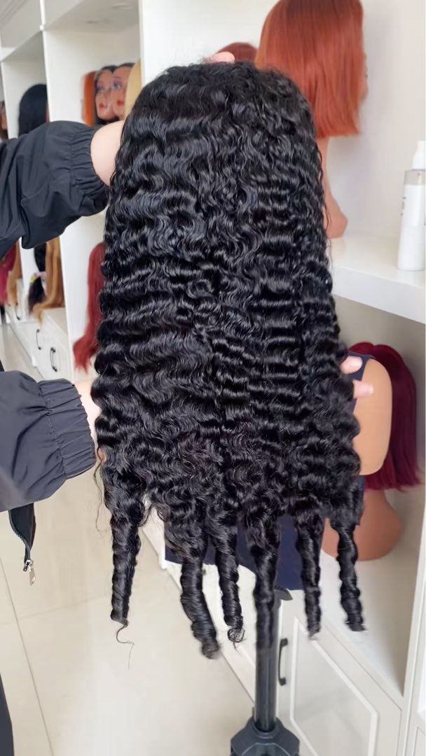 13x4 deep wave human hair wig Small roll spliced bob hair Full lace wigs