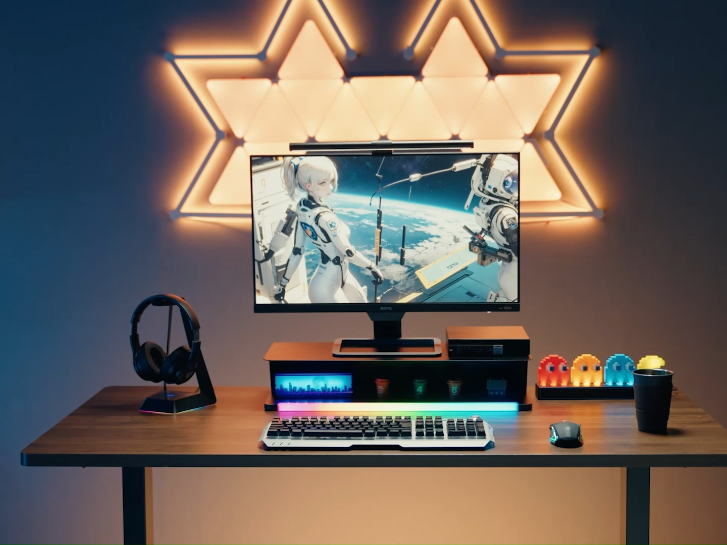 STB29-01 RGB Gaming Monitor Stand Riser With Cable Tray for Computer Desk PC Table