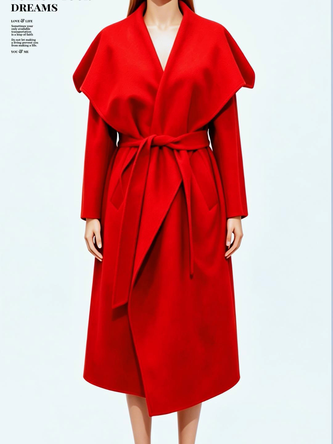 High-End Women Clothes Wholesale Oversize Turn Over Collar Bathrope Style Ladies Handmade Double Face Wool Coat with Waist Belt