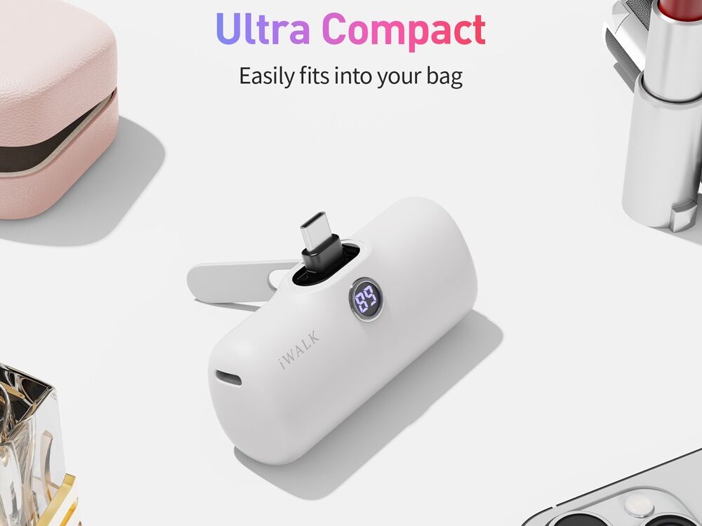 Chargeur Portable Innovant avec Support Métallique Pliable, Batterie Externe 5000mAh pour iPhone, Appels Vidéo et Charge en Mode Veille