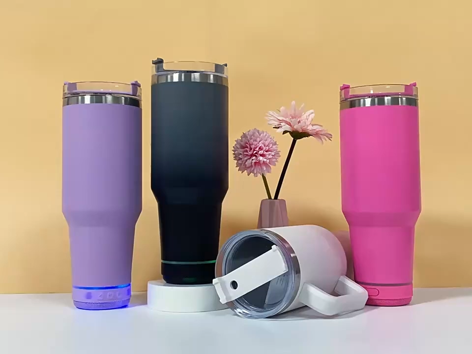 20oz Sublimation Straight-tube Tumbler Bluetooth Speaker Mug 304 Stainless Steel Portable Thermos Cup Advertising Water Bottle