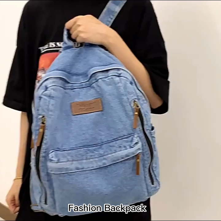 Sac à Dos Décontracté en Denim Grande Capacité pour Étudiants Universitaires, Adolescentes et Femmes