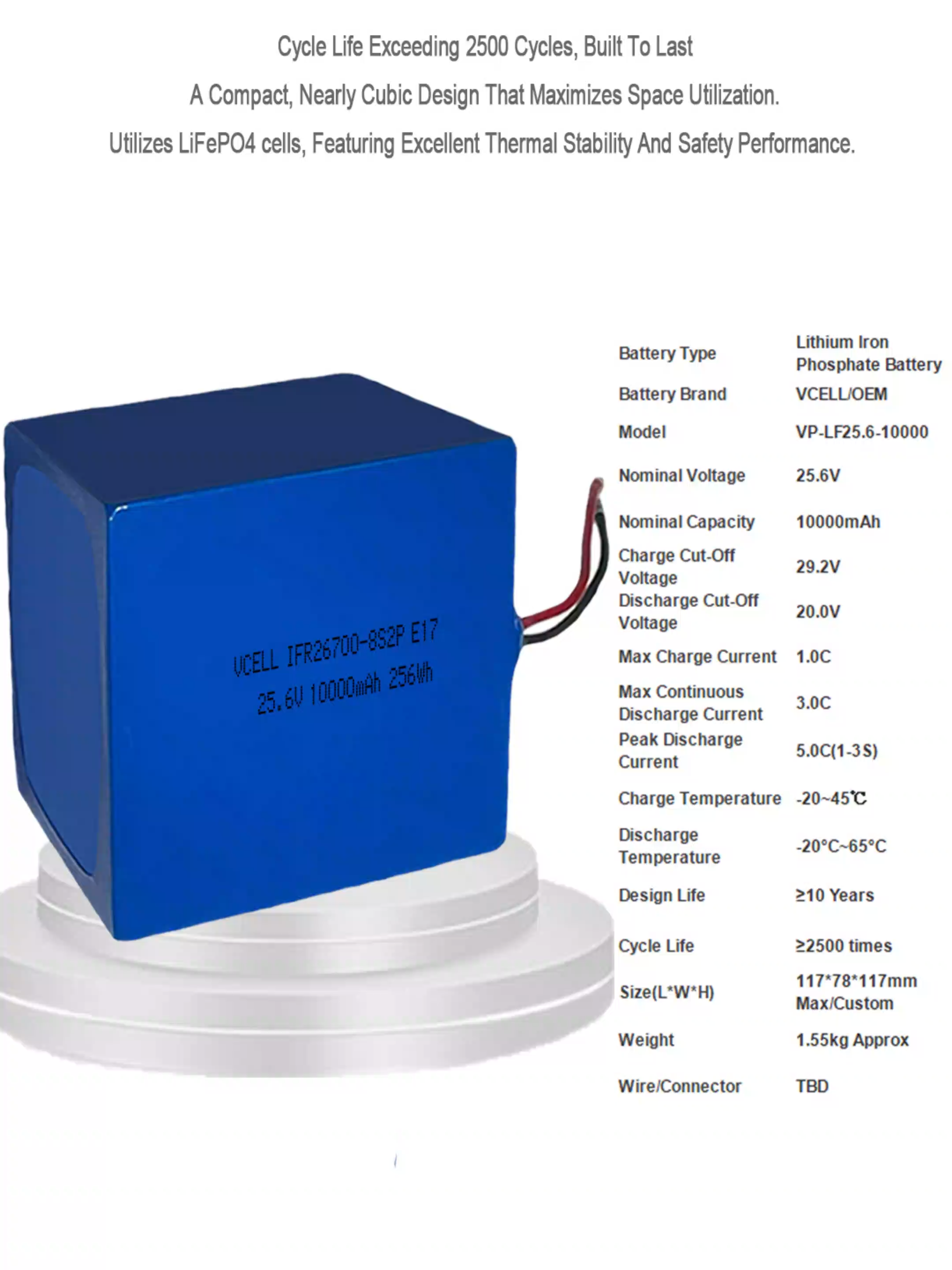 VCELL/OEM 25.6V 3.4Ah LiFePO4 Battery Pack 8S1P with PCM for Network Switch UPS, Router Backup, Communication Equipment