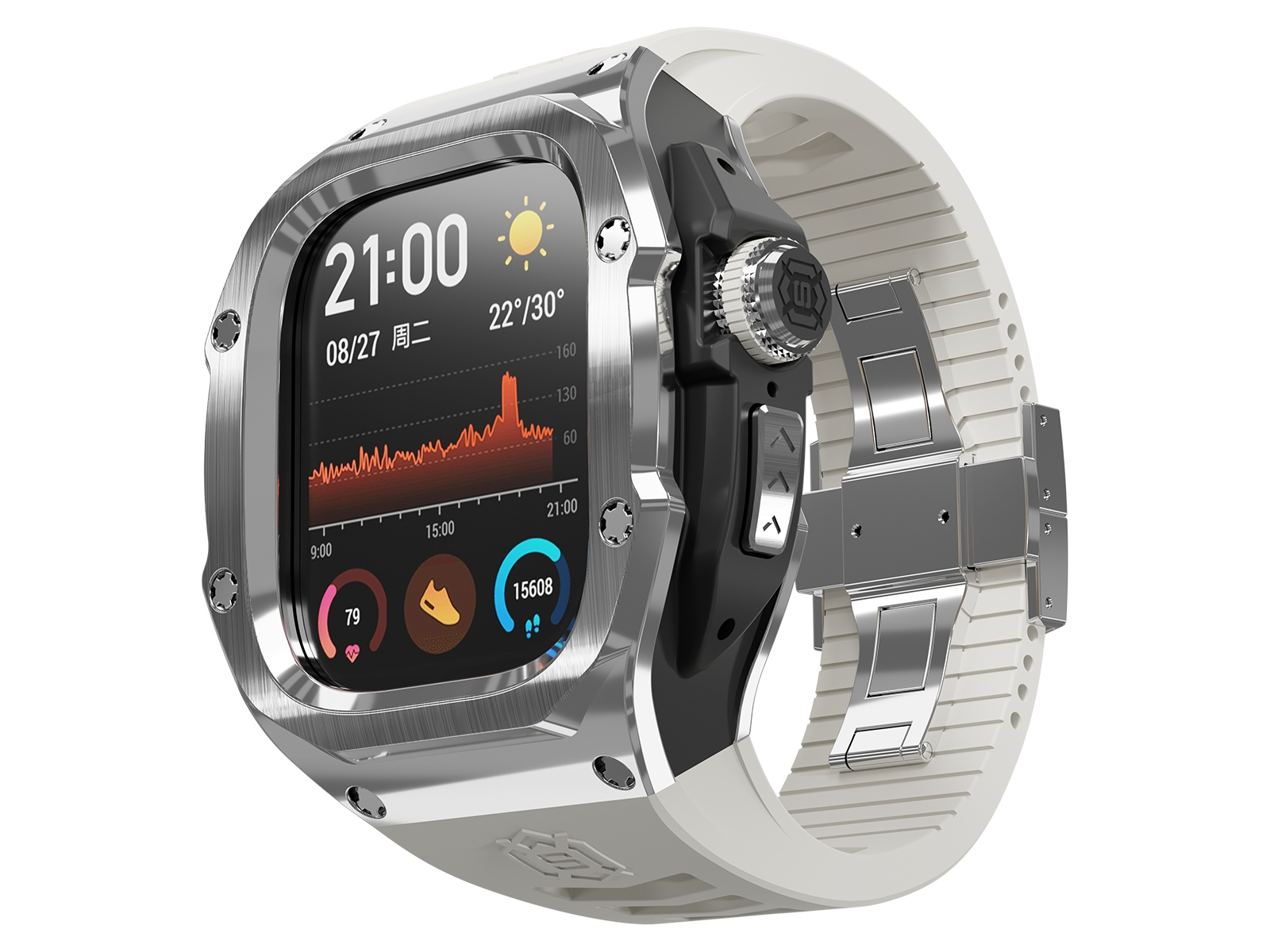 Stainless steel bling watch case 316L stainless steel bling watch case for Apple Watch ultra 1/2 49mm with silicone watchband