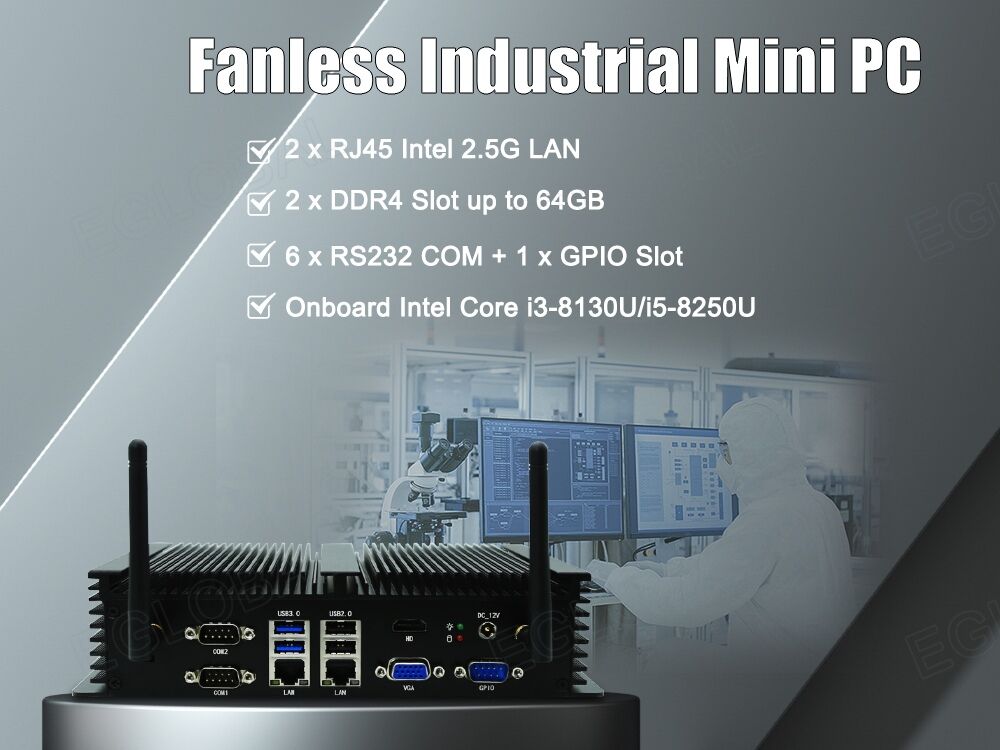 Eglobal كمبيوتر صناعي بدون مروحة GK1-6200U الجيل السادس I5 CPU SODIMM DDR4 MSATA SSD HDMI VGA 6*COM RS232 2*RJ45LAN لكمبيوتر كشك