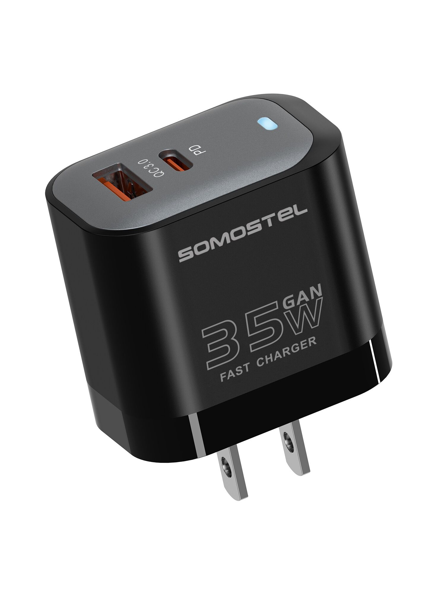 SOMOSTEL Factory Manufacturer New Style Gan phone charger PD+QC3.0 35W A+C wall charger with Cable for Iphone14promax SMS-Q107