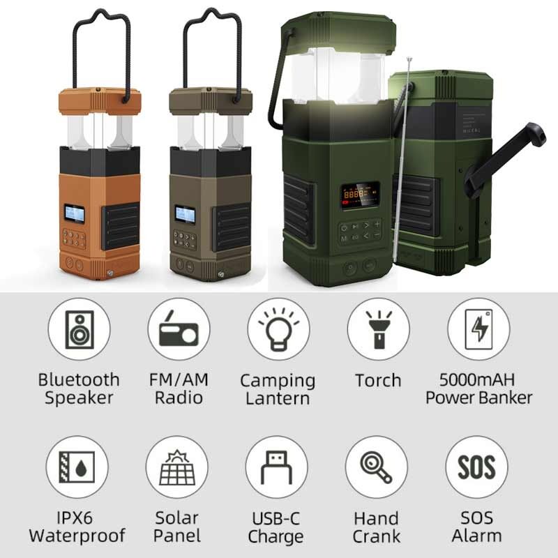Kits de emergencia iluminación hogar altavoz múltiple luz Radio digital NOAA WB fuente de energía solar exterior Impermeable ipx5 altavoces luz