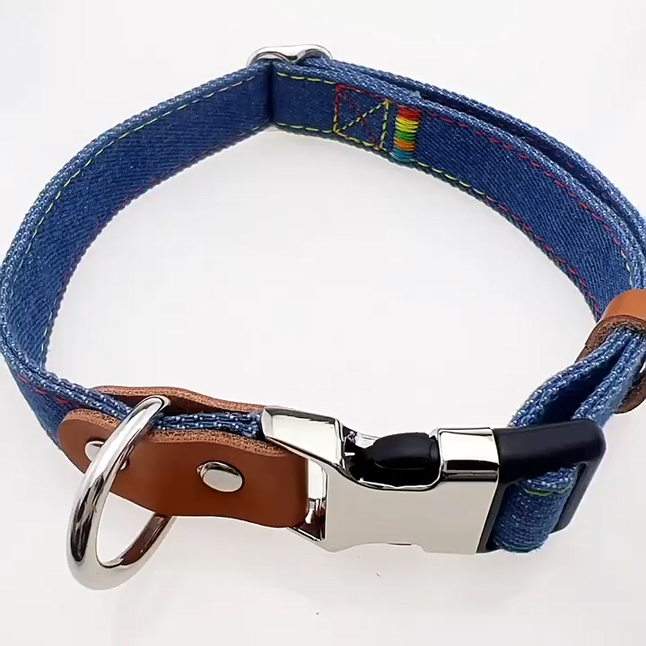 Durable Adjustable Denim Dog Collar Fashion Pet Collar For Cats and All Size Dogs Pet Collar With Matching Leash Pet Accessories