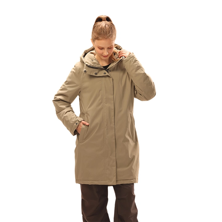 Down long coat women's winter duck down filling fabric waterproof and windproof 100% nylon jacket
