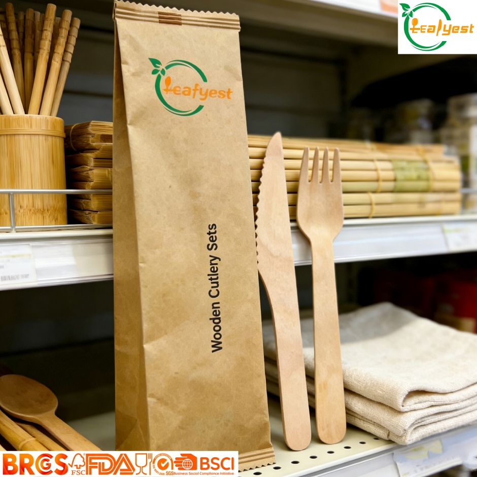 Cuchillo, Tenedor y Cuchara Desechables Biodegradables FSC