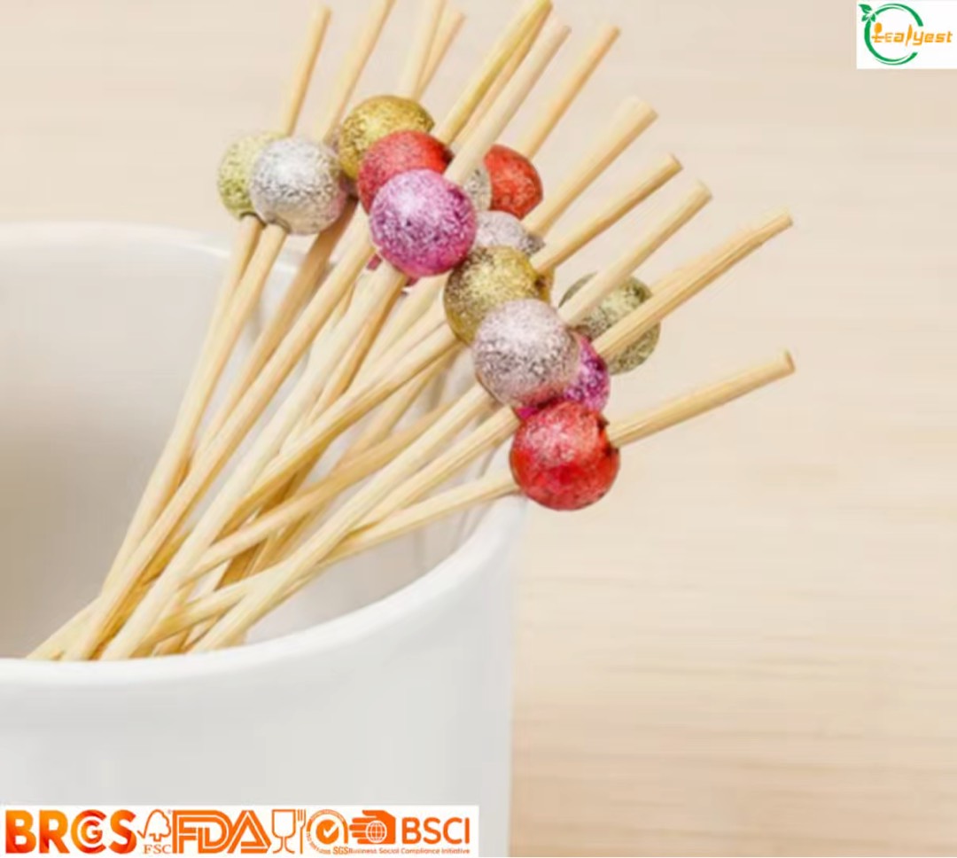 FSC Compostável Leafyest bambu Cocktail Picaretas Cor Glitter Pérola Fantasia Frutas Espeto Palitos Eco Louça