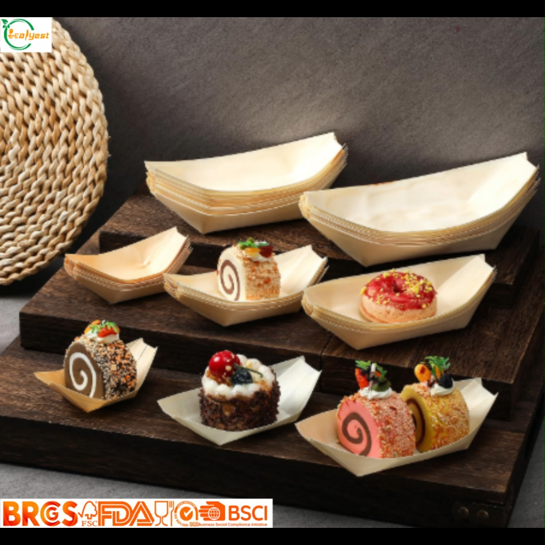 Eco Disposable Wooden Sushi Boat Plates FSC Food Grade Custom Serving Trays