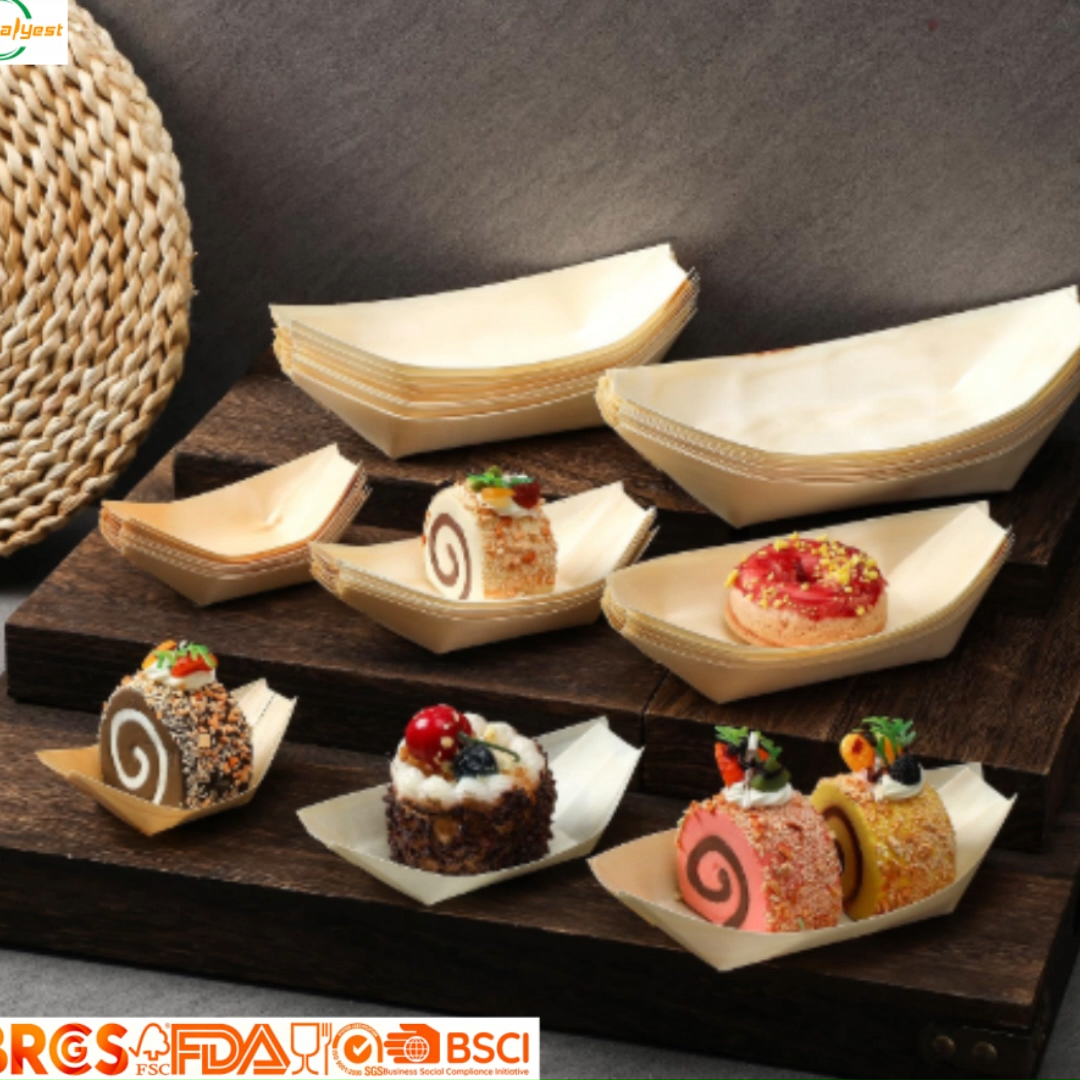 Einweg-Holz-Essensschiff aus Pappelholz, Sushi-Dessertplatte für Catering und Lebensmittelgeschäfte