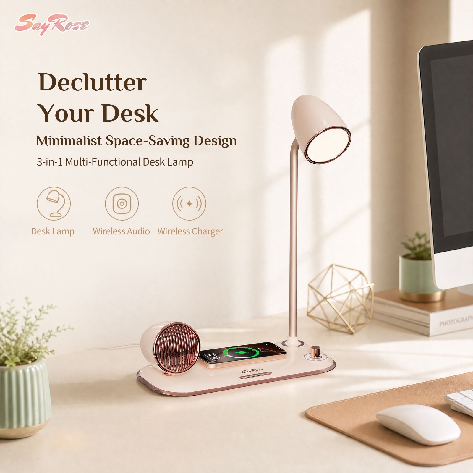 Altavoz con Lámpara de Escritorio y Cargador Inalámbrico 3 en 1 SayRose ZY-66