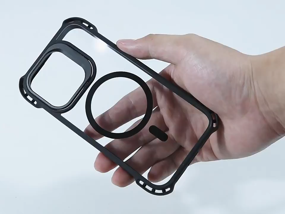 Coque de téléphone magnétique grise résistante aux tremblements de terre IP 16 avec support d'objectif