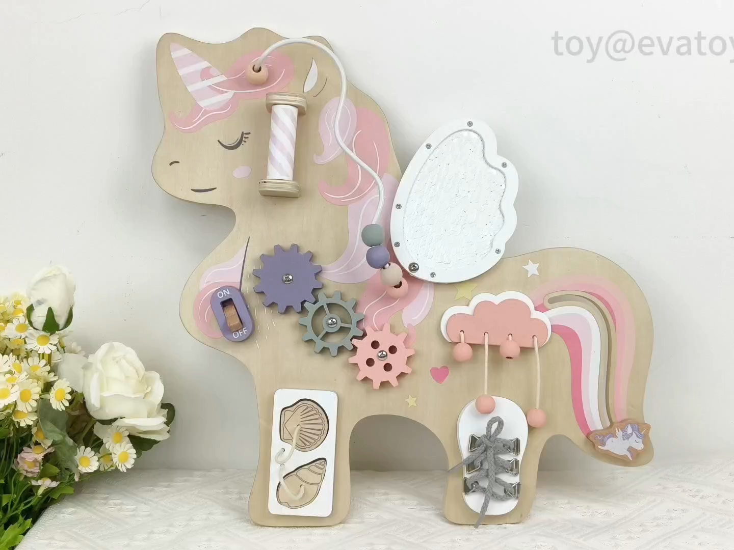 Unique En Bois Licorne Occupé Conseil Montessori Sensorielle Jouet Éducatif pour Les Tout-Petits W12D792