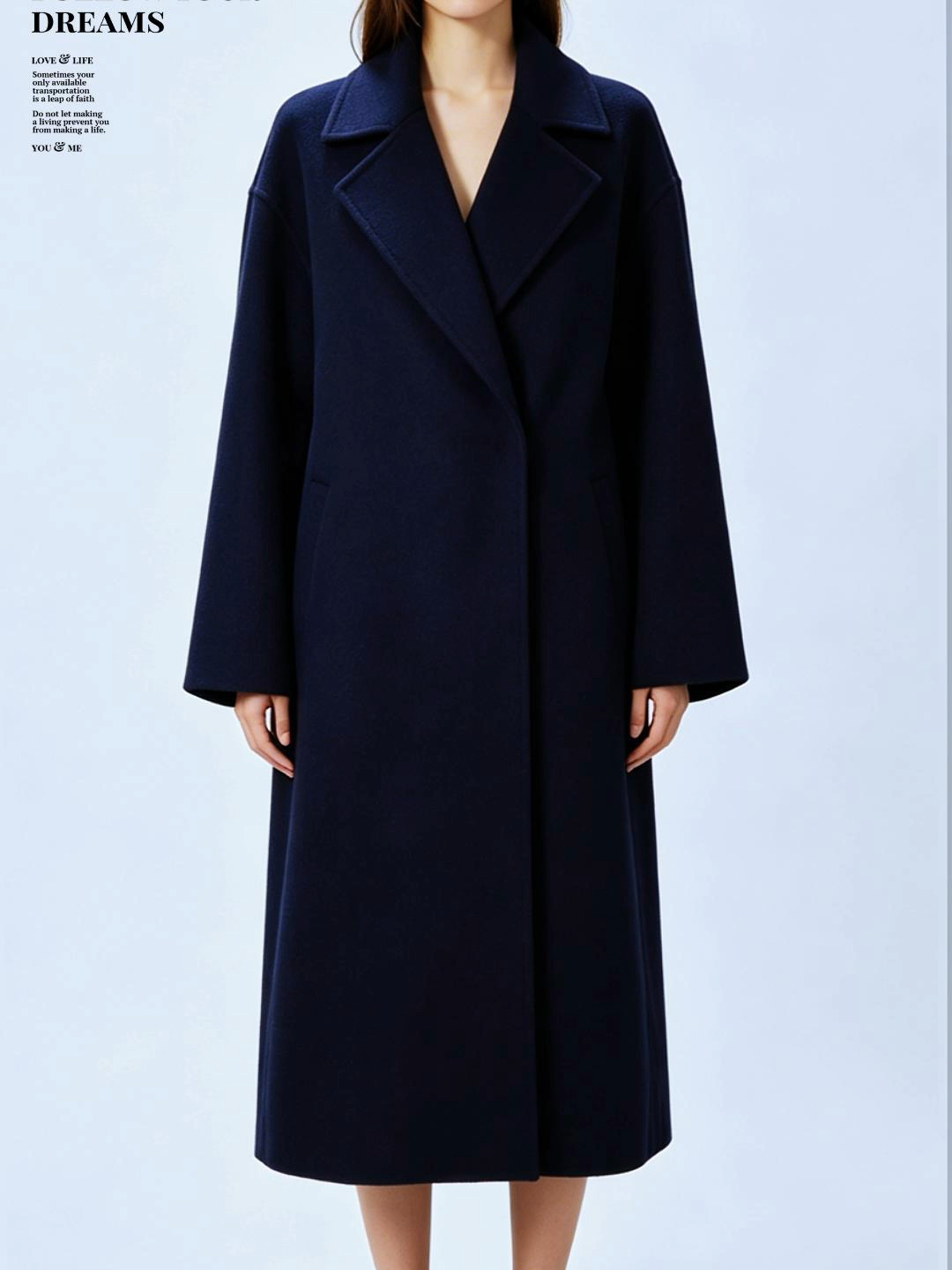 High-End Women Clothes Wholesale Oversize Lapel Collar Navy Ladies Handmade Double Face Wool Coat