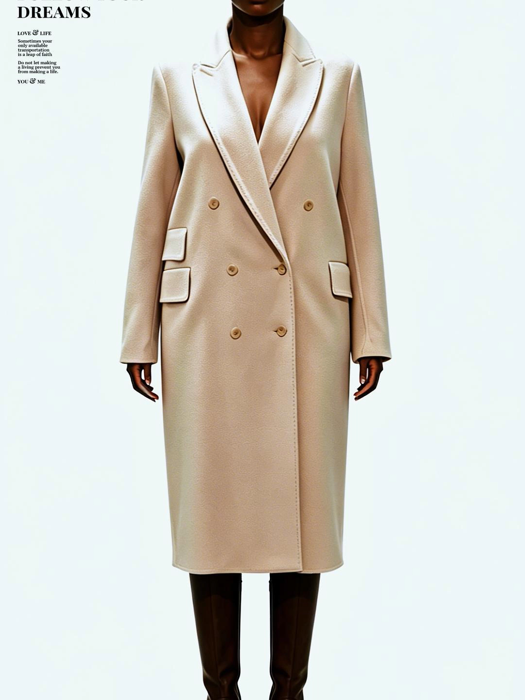 High-End Women Clothes Wholesale Slim Straight Fit Double Breast Silk Lining Ladies Cashmere Wool Coat