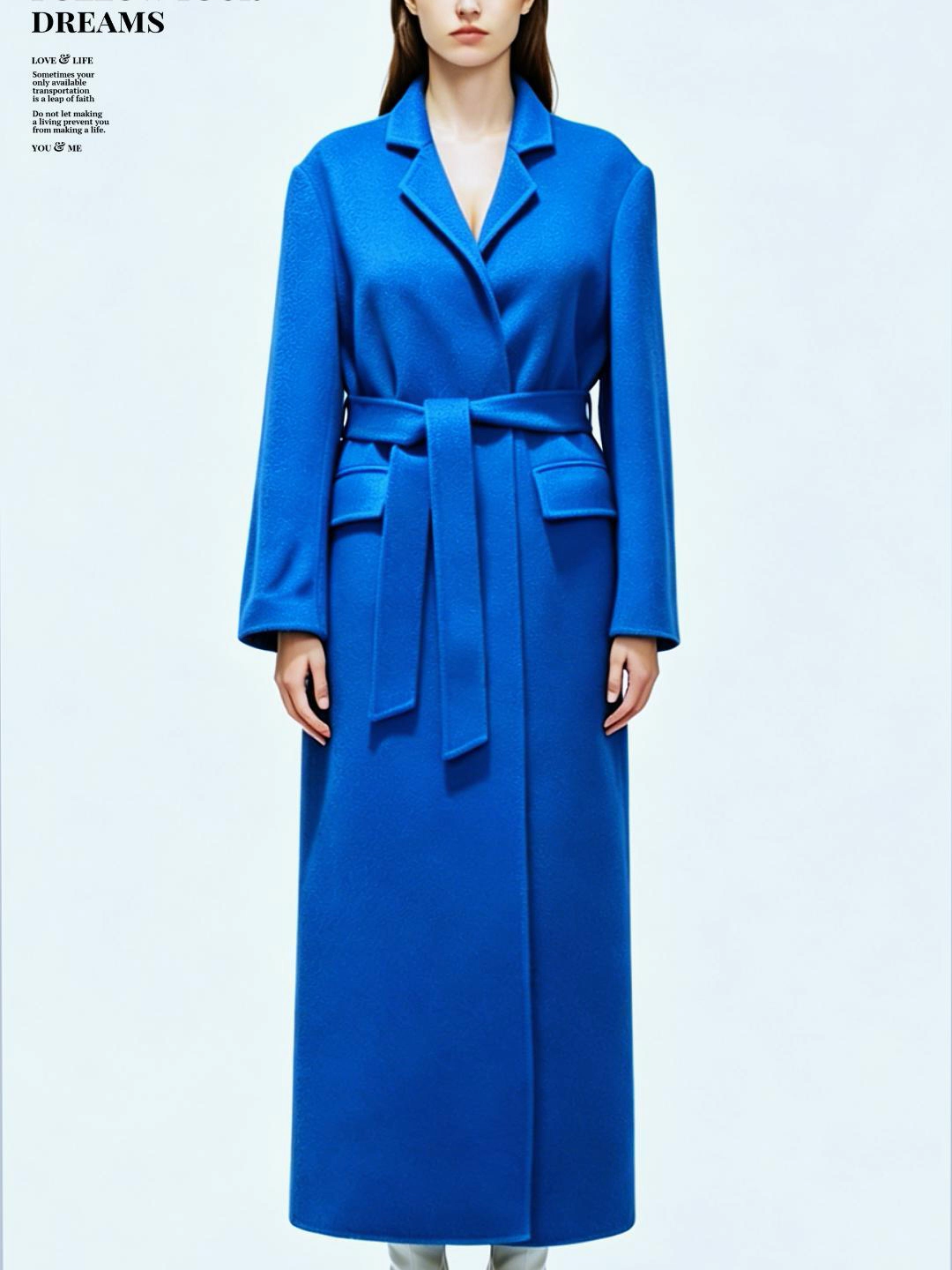 High-End Women Clothes Wholesale Long Slim Bathrope Style Ladies Handmade Double Face Wool Coat with Waist Belt Closure
