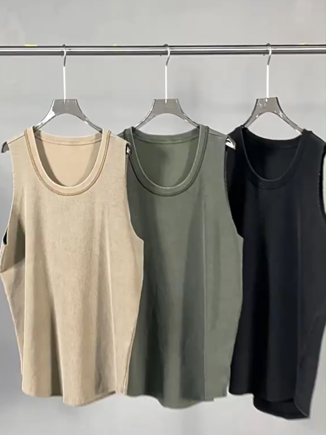 Custom Oversized 360G Cotton+Polyester Waffle Washed Raw Edge Streetwear Tank Top For Men