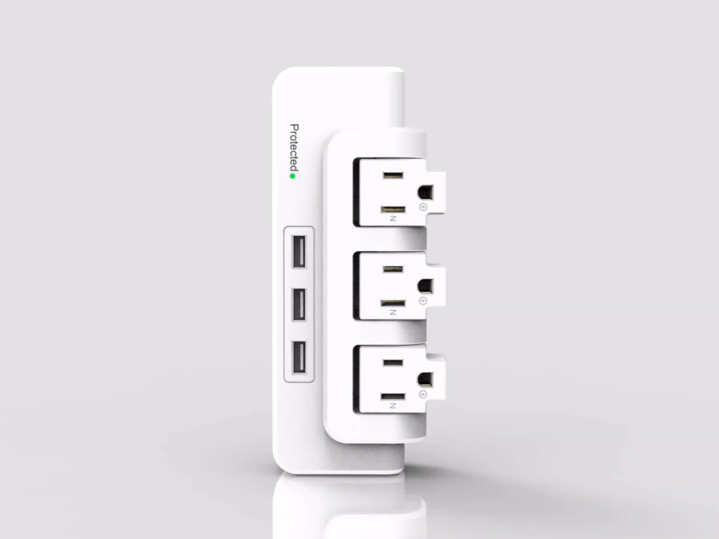 Regleta giratoria de pared con 3 enchufes y USB, protección contra sobretensiones